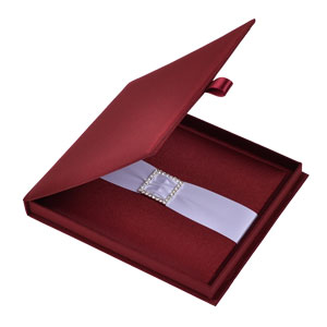 Silk Invitation Box Embellishments 6.5x7.5x0.5 inch in Burgundy